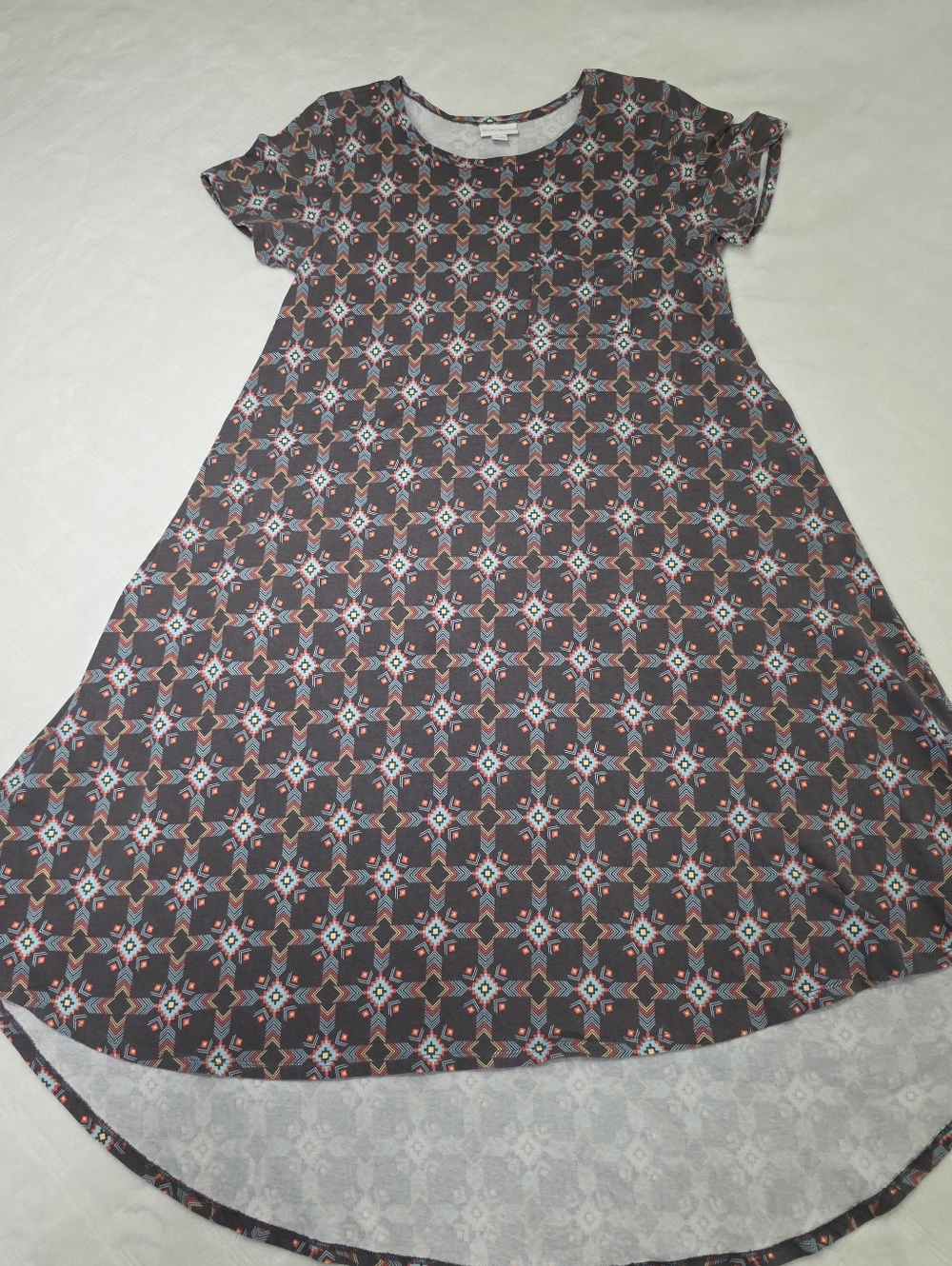Lularoe Carly - Geometric Print  Blue/Coral